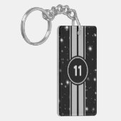 Zwart en Zilver Racing Stripes Starlight Sleutelhanger (Voorkant Links)