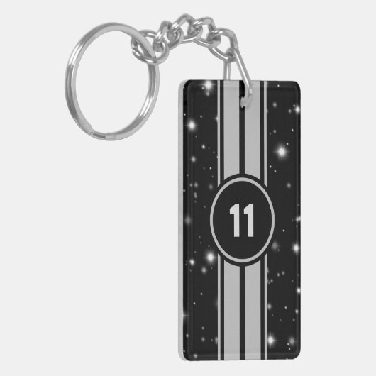 Zwart en Zilver Racing Stripes Starlight Sleutelhanger (Voorkant Links)