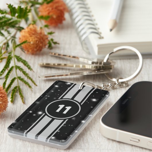 Zwart en Zilver Racing Stripes Starlight Sleutelhanger (Voorkant Rechts)