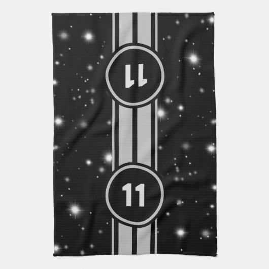 Zwart en Zilver Racing Stripes Starlight Theedoek (Verticaal)