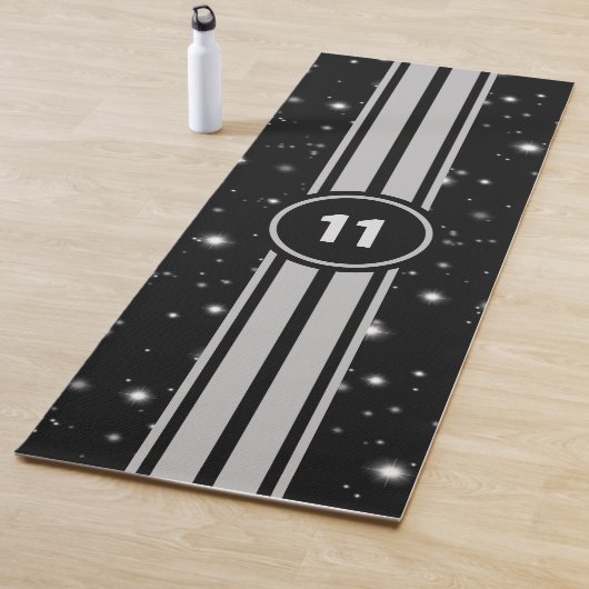 Zwart en Zilver Racing Stripes Starlight Yogamat (In situ)