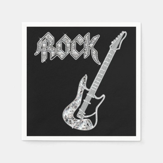 Zwart en Zilver ROCK Gitaar Papier Servetten (Voorkant)