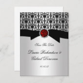 Zwart en Zilver Rood Ruby Jewel Save The Date Aankondigingskaart (Voorkant / Achterkant)