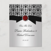 Zwart en Zilver Rood Ruby Jewel Save The Date Aankondigingskaart (Voorkant)