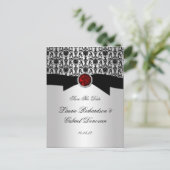 Zwart en Zilver Rood Ruby Jewel Save The Date Aankondigingskaart (Staand voorkant)