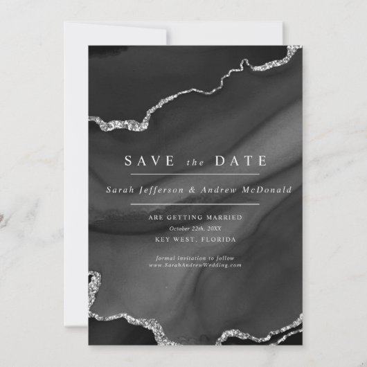Zwart en zilver Save the Date Kaart (Voorkant)