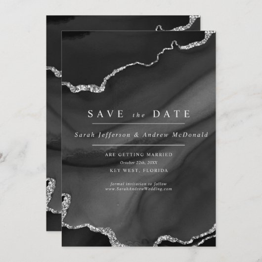 Zwart en zilver Save the Date Kaart (Voorkant / Achterkant)