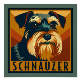 Zwart en Zilver Schnauzer Retro Portret Perfect Poster