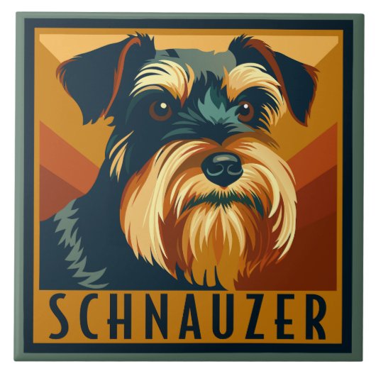 Zwart en Zilver Schnauzer Retro Portret Tegeltje (Voorkant)