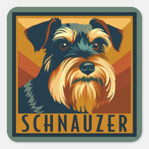 Zwart en Zilver Schnauzer Retro Portret Vierkante Sticker