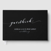 Zwart en zilver script Elegant bruiloft Gastenboek (Voorkant)