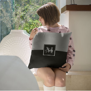 Zwart en zilver split-screen geometrisch ontwerp kussen