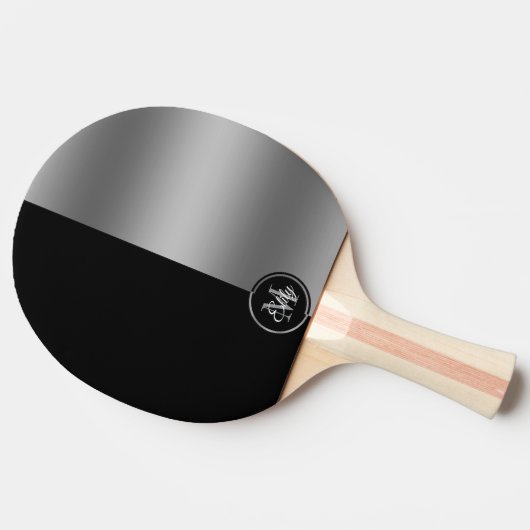 Zwart en zilver split-screen geometrisch ontwerp tafeltennisbatje (Zijkant)