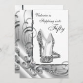 Zwart en Zilver Stepping In 50 Verjaardagsfeest Kaart (Voorkant / Achterkant)