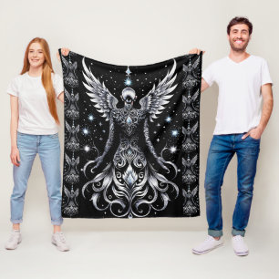 Zwart en Zilver Tattoo Angel Fleece Deken