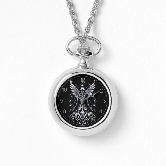 Zwart en Zilver Tattoo Angel Horloge (Voorkant)