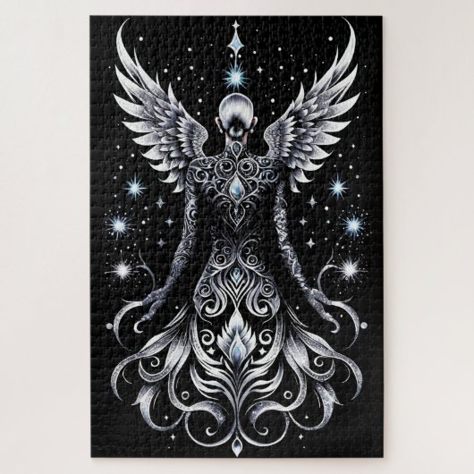 Zwart en Zilver Tattoo Angel Legpuzzel (Verticaal)