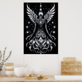 Zwart en Zilver Tattoo Angel Poster (Keuken)