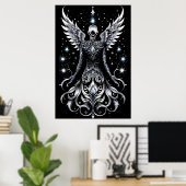 Zwart en Zilver Tattoo Angel Poster (Thuiskantoor)