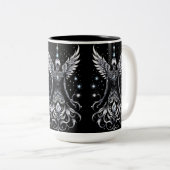 Zwart en Zilver Tattoo Angel Tweekleurige Koffiemok (Voorkant rechts)
