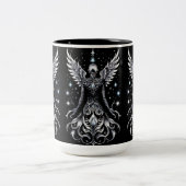 Zwart en Zilver Tattoo Angel Tweekleurige Koffiemok (Center)