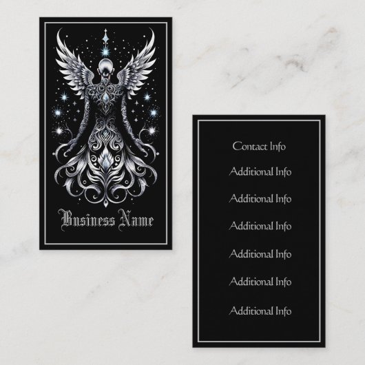 Zwart en Zilver Tattoo Angel Visitekaartje (Voorkant / Achterkant)