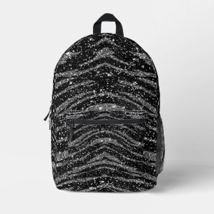 Zwart en Zilver Tiger Print (glitter look) Bedrukte Rugzak