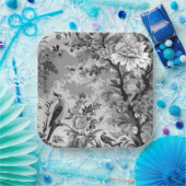 Zwart en Zilver Toile de Fleur Papieren Bordje (Feest)