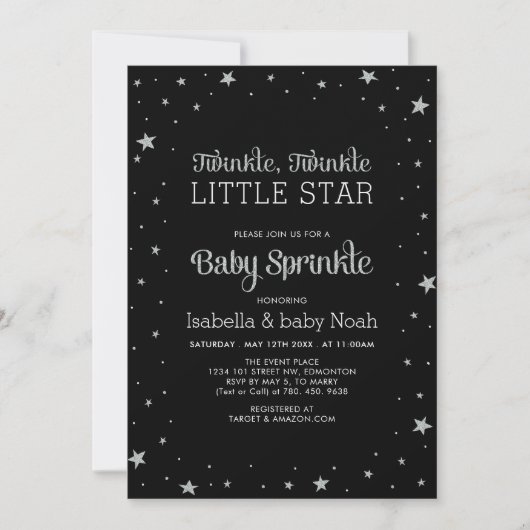 Zwart en zilver | Twinkle Little Star-Baby shower Kaart (Voorkant)