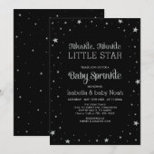 Zwart en zilver | Twinkle Little Star-Baby shower Kaart (Voorkant / Achterkant)