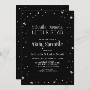 Zwart en zilver   Twinkle Little Star-Baby shower Kaart