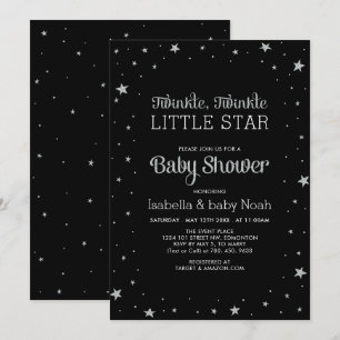 Zwart en zilver   Twinkle Little Star-Baby shower Kaart