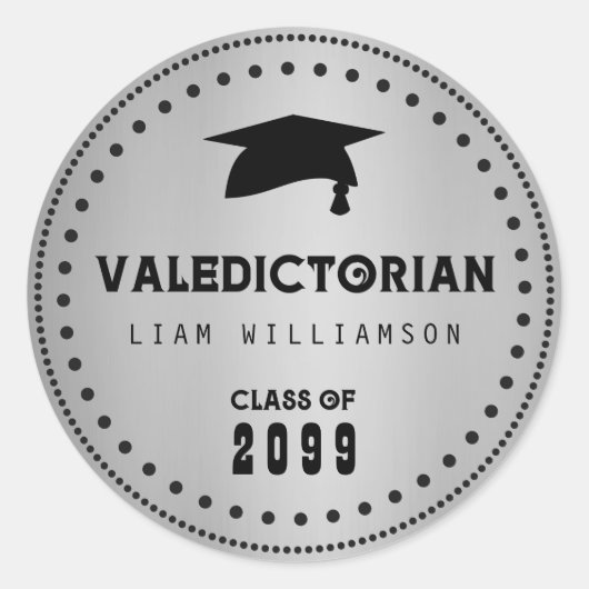Zwart en Zilver Valedictorian Envelope Seal Ronde Sticker (Voorkant)