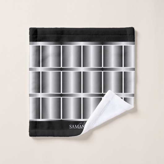 Zwart en zilver vierkantjes en strips bad handdoek (Wasdoekje)