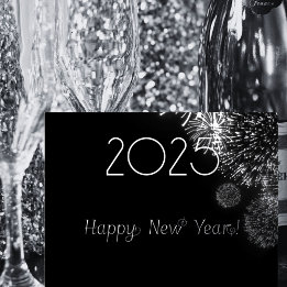Zwart en zilver vuurwerk - Gelukkig Nieuwjaar 2026 Folie Feestdagen Briefkaart