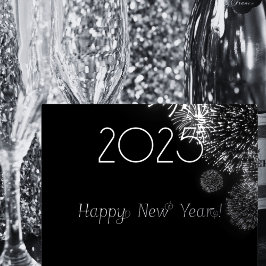 Zwart en zilver vuurwerk - Gelukkig Nieuwjaar 2026 Folie Feestdagen Briefkaart