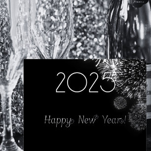 Zwart en zilver vuurwerk - Gelukkig Nieuwjaar 2026 Folie Feestdagen Briefkaart