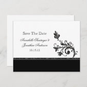 Zwart en Zilver Wervelingen Save The Date Aankondigingskaart (Voorkant / Achterkant)