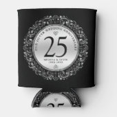 Zwart en zilver wervelt cirkel Lijst 25e bruiloft Blikjeskoeler (Voorkant)