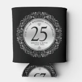 Zwart en zilver wervelt cirkel Lijst 25e bruiloft Blikjeskoeler (Achterkant)