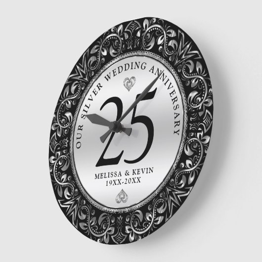Zwart en zilver wervelt cirkel Lijst 25e bruiloft Grote Klok (Hoek)