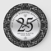 Zwart en zilver wervelt cirkel Lijst 25e bruiloft Grote Klok (Voorkant)