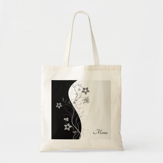 Zwart en zilveren achtergrond tote bag (Voorkant)