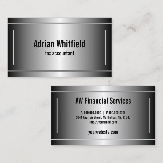Zwart en zilveren bars horizontale accountant visitekaartje (Voorkant / Achterkant)