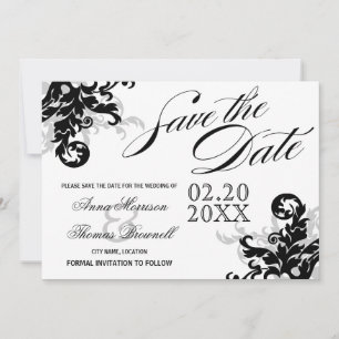 Zwart en Zilveren Bloem Save The Date