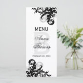 Zwart en zilveren bloemkaart menu (Staand voorkant)