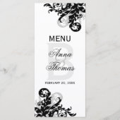 Zwart en zilveren bloemkaart menu (Voorkant)