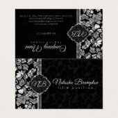 Zwart en zilveren damast visitekaartje (Buitenkant ongevouwen)