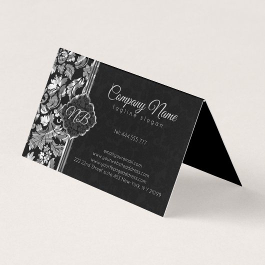 Zwart en zilveren damast visitekaartje (Achterkant)