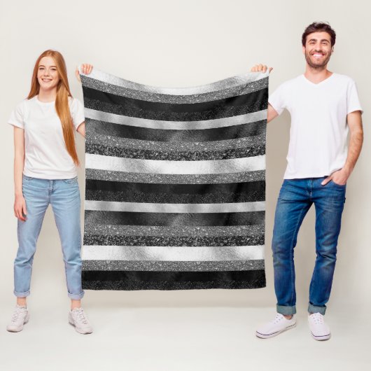 Zwart en zilveren glitterpatroon fleece deken (In situ)